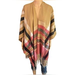 Woolrich Shawl‎ Womens Bohemian Striped Plaid Knit Blanket Wrap Serape